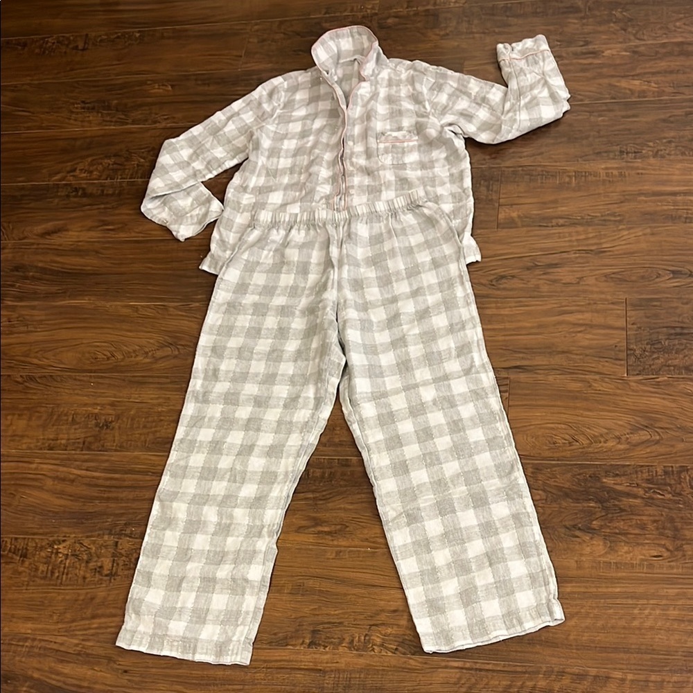 Charter Club Cozy Cotton Women’s Pajamas in Gray Checkered Pattern, Sz PS